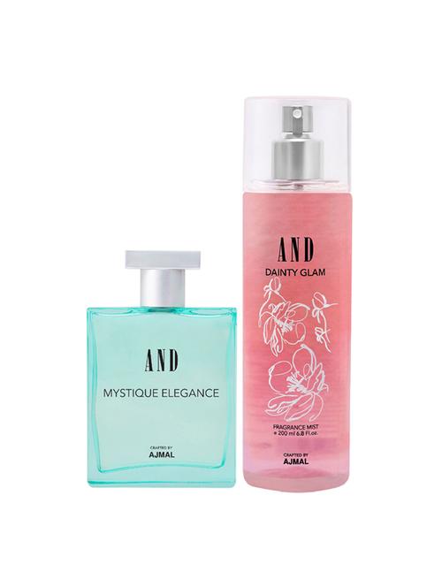 and mystique elegance eau de parfum 50ml & dainty glam body mist 200ml pack of 2 for women crafted by ajmal + 2 parfum testers - 17867644 - Very Small Image - 1