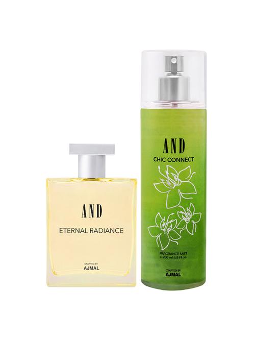 and eternal radiance eau de parfum 50ml & chic connect body mist 200ml pack of 2 for women crafted by ajmal + 2 parfum testers - 17867647 - Very Small Image - 1