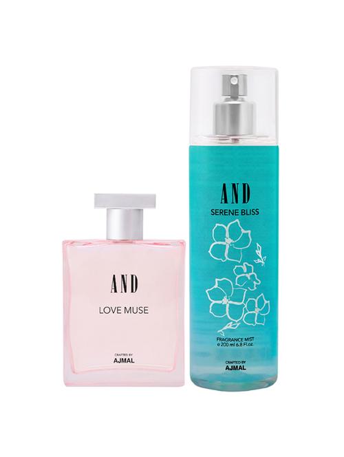 and love muse eau de parfum 50ml & serene bliss body mist 200ml pack of 2 for women crafted by ajmal + 2 parfum testers - 17867650 - Very Small Image - 1
