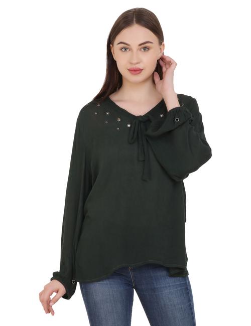 stylish crinkle rayon top in military - 17868777 - Very Small Image - 1