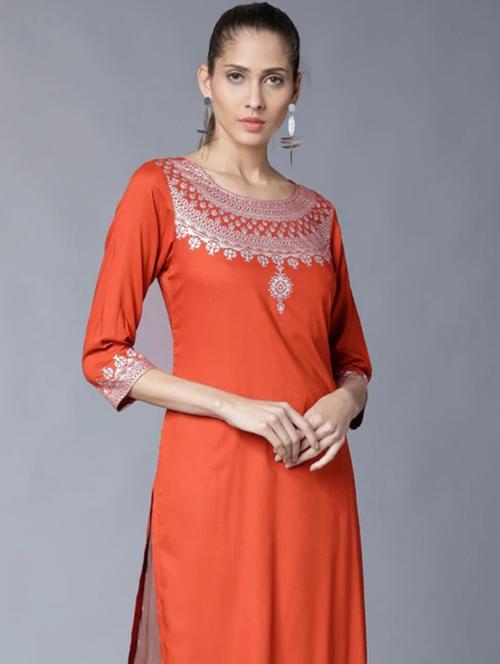 orange cotton kurti - 17868805 - Very Small Image - 1
