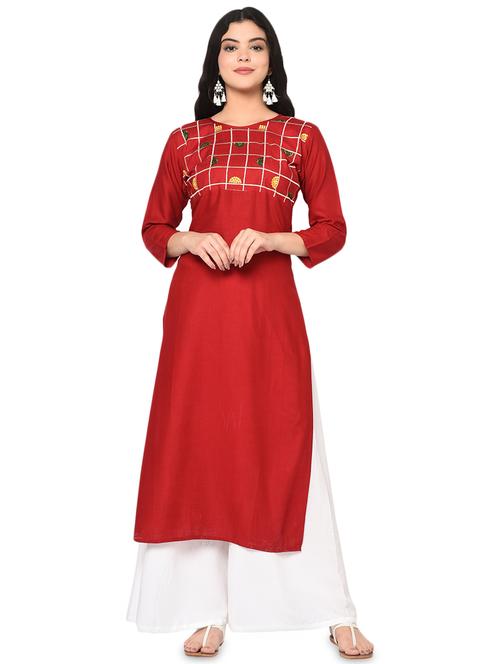 embroidered yoke straight kurta - 17869123 - Very Small Image - 1