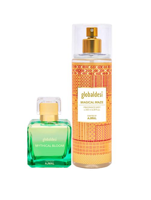 global mythical bloom eau de parfum 50ml & magical maze body mist 200ml pack of 2 for women crafted by ajmal + 2 parfum testers - 17869358 - Very Small Image - 1