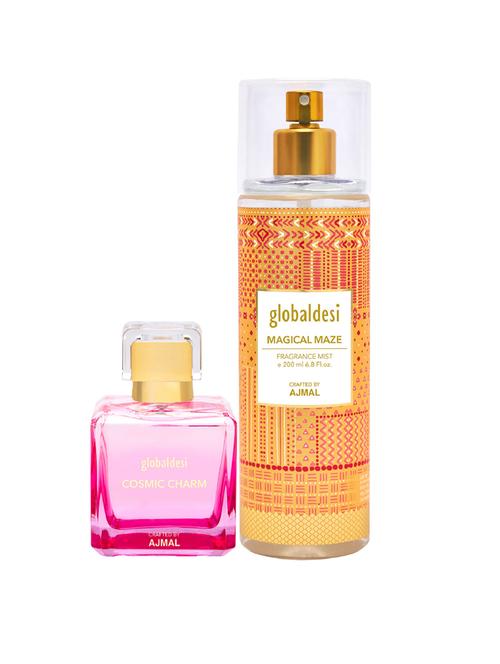 global desi cosmic charm eau de parfum 50ml & magical maze body mist 200ml pack of 2 for women + 2 parfum testers - 17869449 - Very Small Image - 1