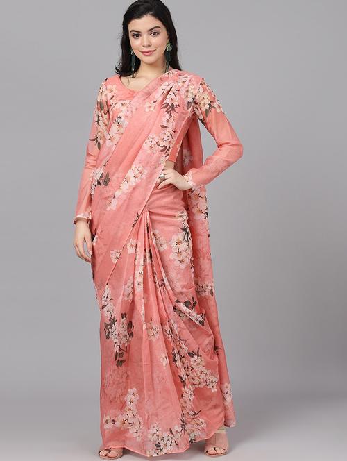 digital floral saree with blouse - 17871192 - Very Small Image - 1