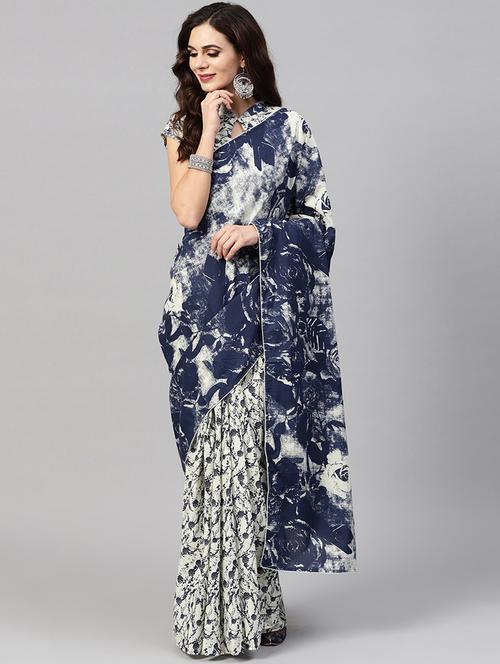 floral printed saree with blouse - 17871210 - Very Small Image - 1