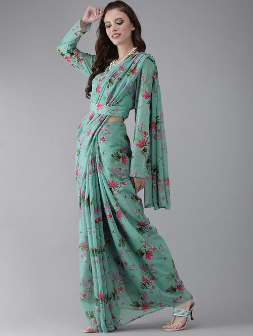 floral printed saree with blouse - 17871212 - Very Small Image - 1