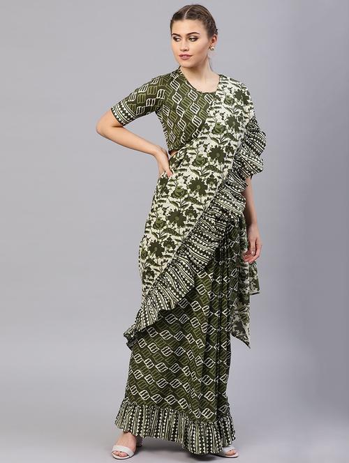 ruffle printed saree - 17871220 - Very Small Image - 1