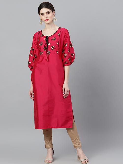 magenta silk straight kurta - 17871282 - Very Small Image - 1
