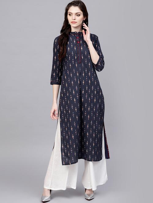 navy straight kurta - 17871289 - Very Small Image - 1