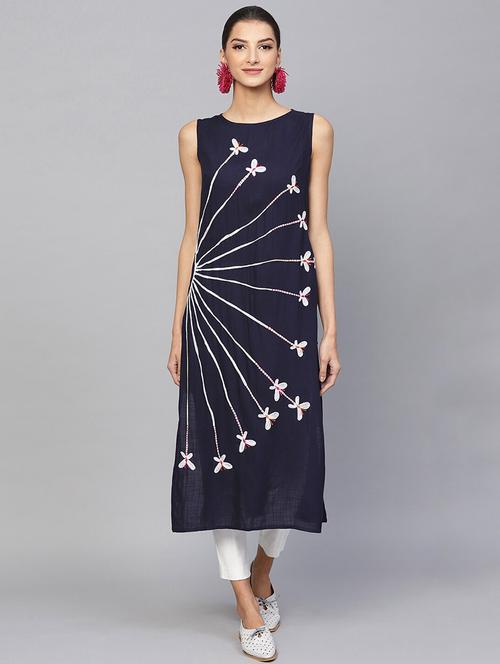 navy straight kurta - 17871312 - Very Small Image - 1