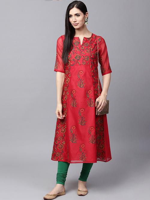 block print chanderi anarkali kurta - 17871315 - Very Small Image - 1