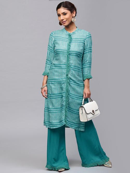 turquoise straight kurta - 17871343 - Very Small Image - 1