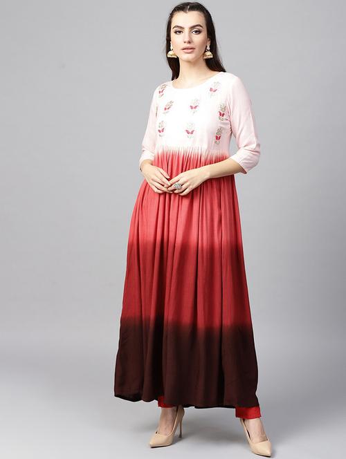 embroidered ombre flared kurta - 17871348 - Very Small Image - 1