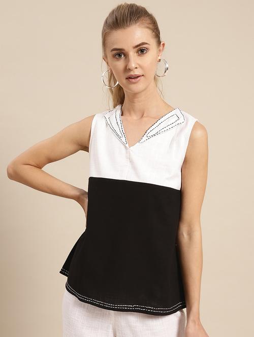 v-neck color block top - 17871377 - Very Small Image - 1