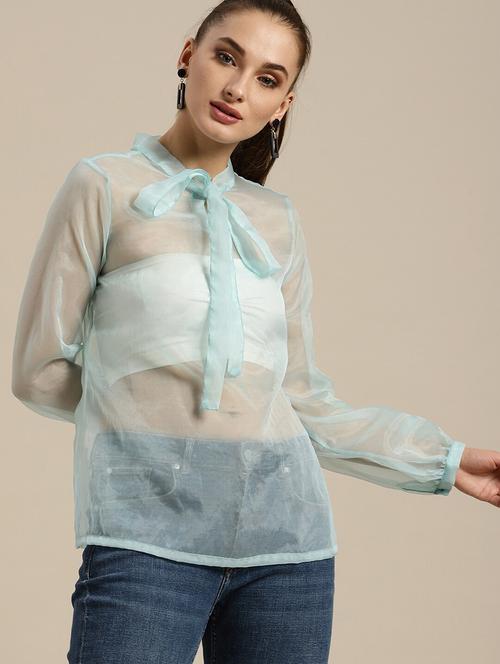 tie up neck sheer top - 17871384 - Very Small Image - 1