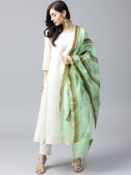 green silk blend dupatta - 17871521 - Very Small Image - 1