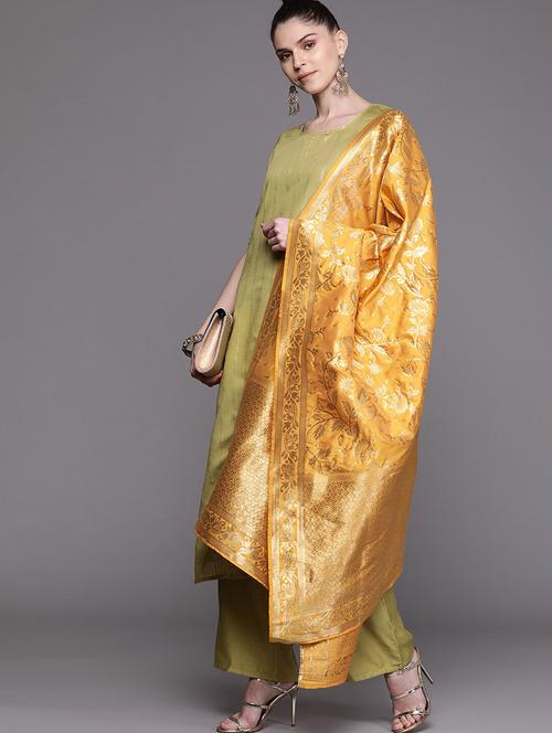 yellow silk blend dupatta - 17871534 - Very Small Image - 1