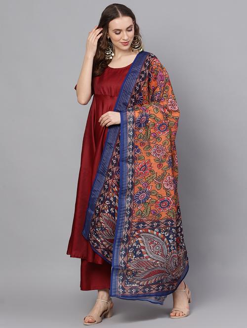 orange silk blend dupatta - 17871536 - Very Small Image - 1