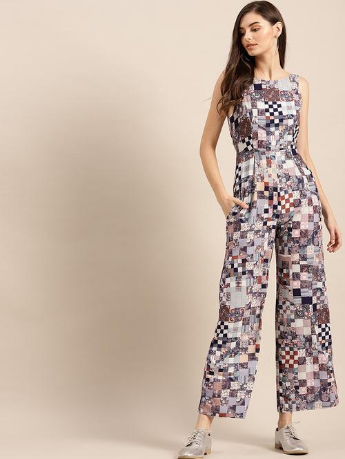 round neck printed full leg jumpsuit - 17871590 - Very Small Image - 1
