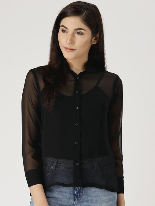 mandarin neck solid shirt - 17871621 - Very Small Image - 1