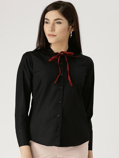 tie up neck solid shirt - 17871623 - Very Small Image - 1