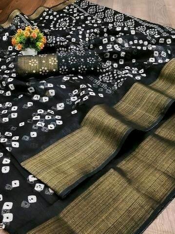 cotton bandhani sarees with zari patto - 17872396 - Very Small Image - 1