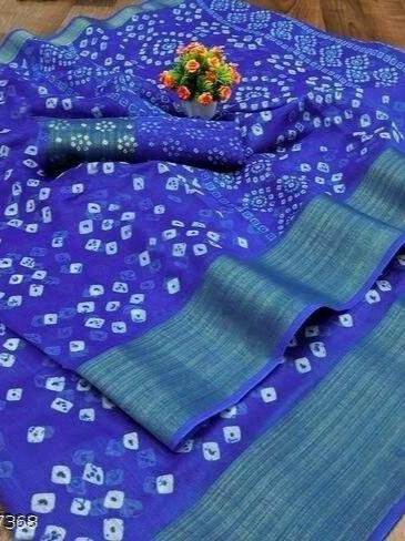 cotton bandhani sarees with zari patto - 17872397 - Very Small Image - 1
