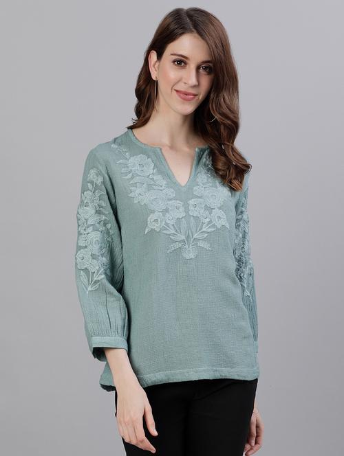 tonal embroidered regular top - 17872404 - Very Small Image - 1