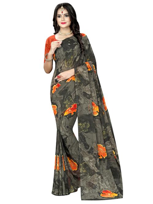 floral printed saree with blouse - 17872966 - Very Small Image - 1