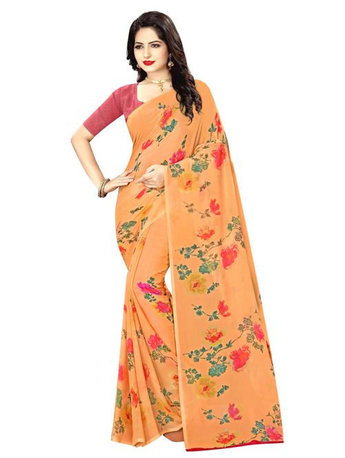 floral printed saree with blouse - 17872976 - Very Small Image - 1
