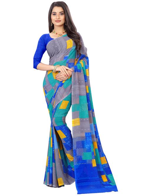 geometric printed saree with blouse - 17872982 - Very Small Image - 1
