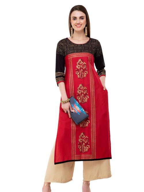 m2r printed cotton blend round neck kurti for women - 17873168 - Very Small Image - 1