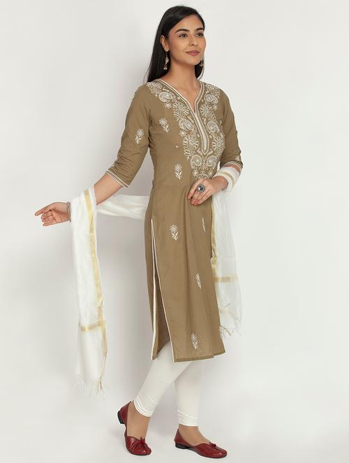 chikankari straight kurta - 17873558 - Very Small Image - 1