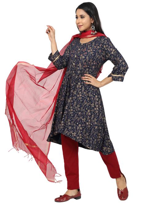 foil print flared kurta - 17873569 - Very Small Image - 1