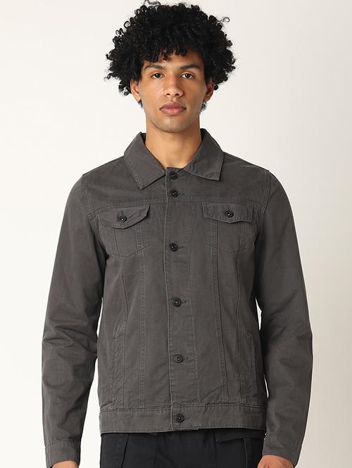 grey solid denim jacket - 17873660 - Very Small Image - 1