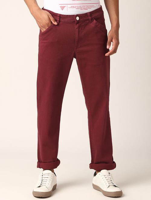 maroon solid chino trouser - 17873838 - Very Small Image - 1