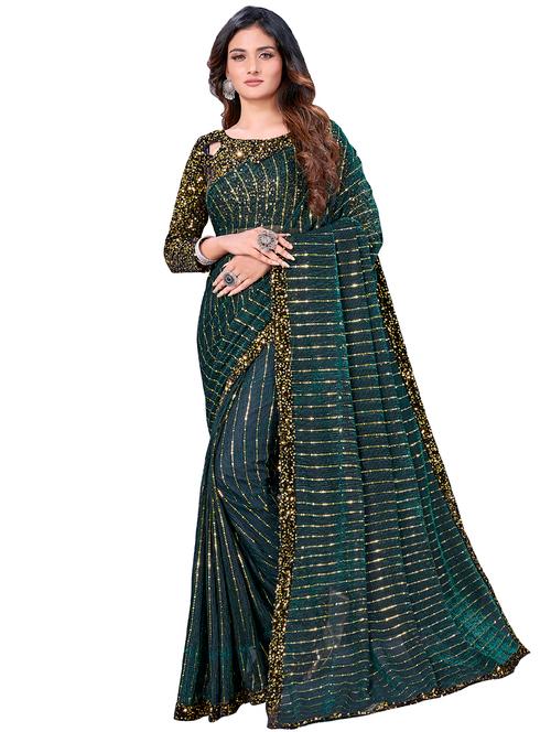 lace bordered sequined saree with blouse - 17873954 - Very Small Image - 1