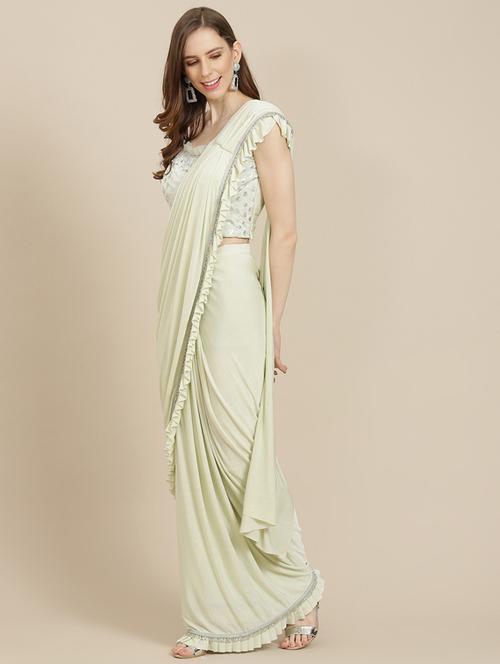 solid draped saree with blouse - 17874044 - Very Small Image - 1
