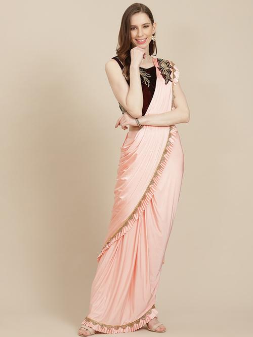 solid draped saree with blouse - 17874047 - Very Small Image - 1