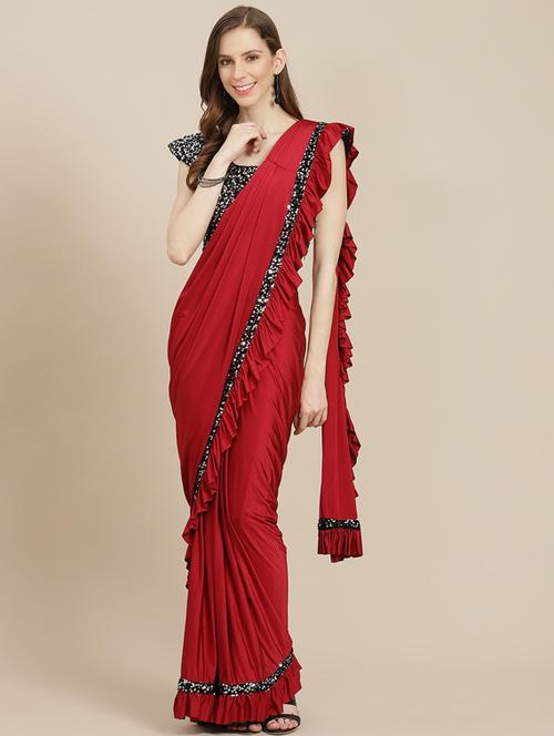 solid draped saree with blouse - 17874076 - Very Small Image - 1