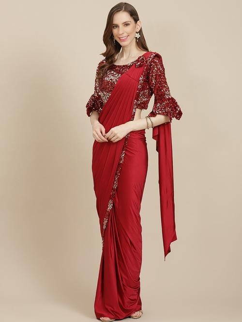 solid draped saree with blouse - 17874080 - Very Small Image - 1