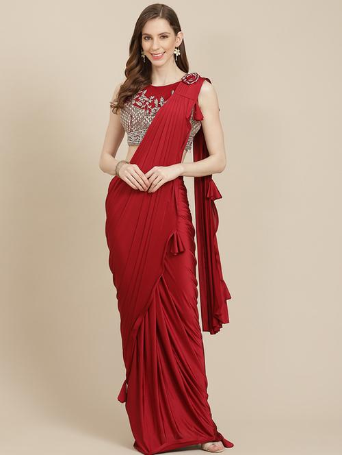 solid draped saree with blouse - 17874085 - Very Small Image - 1