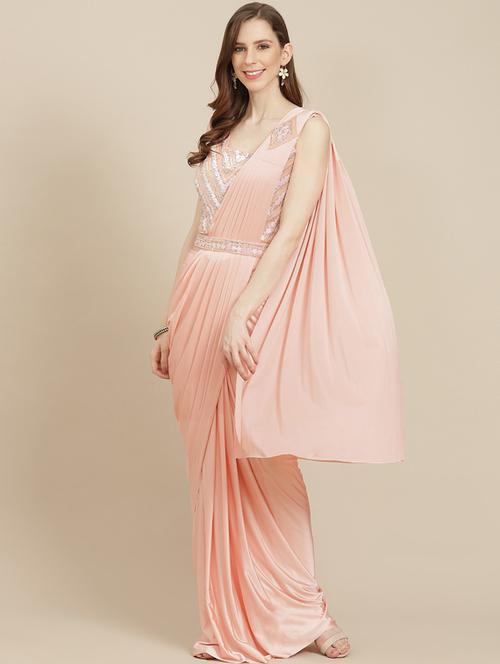 women's solid rosewater colored saree with blouse - 17874087 - Very Small Image - 1