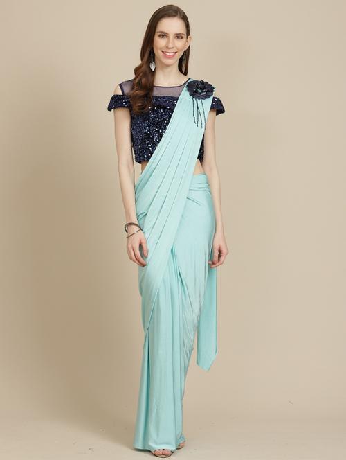 solid draped saree - 17874096 - Very Small Image - 1