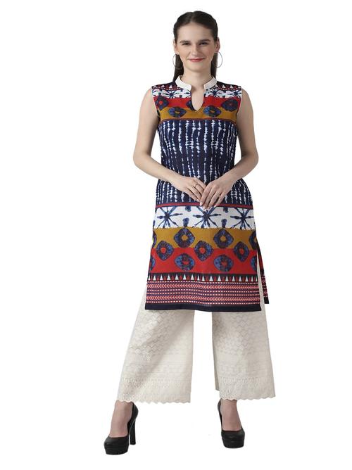 m2r printed cotton mandarin collar kurti for women - 17874198 - Very Small Image - 1