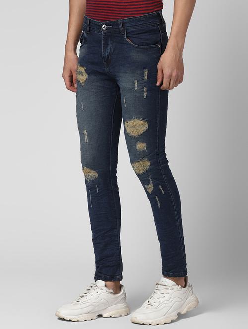blue light washed distressed denim jeans - 17874819 - Very Small Image - 1