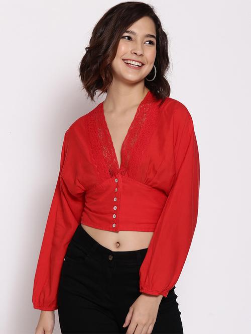 lace detail solid crop top - 17875214 - Very Small Image - 1