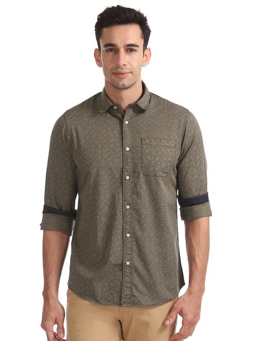 olive green printed casual shirt - 17875361 - Very Small Image - 1