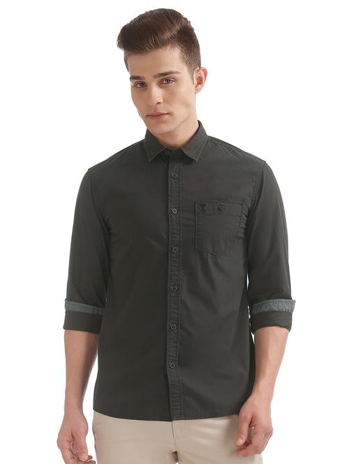 olive green solid casual shirt - 17875464 - Very Small Image - 1